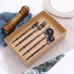 30 Pcs Matte Black Flatware Tableware Cutlery Set Dinnerware Wedding Party Gift Box Kitchen Fork Spoons Knives Kits Dinner Set 211012