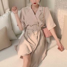 Blazer Dres French Vintage Mini Elegant Office Lady Female Casual Sashes Korean Style Clothes 210604