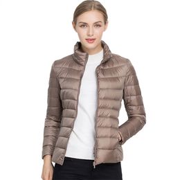 Johnature Women Coat Autumn Winter 90% White Duck Down Jacket 16 Colors Warm Slim Zipper Fashion Light 211018
