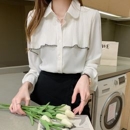 Korean Fashion Clothing blusas mujer de moda Spring Long-Sleeved shirt Women's Blouse Pleated Ruffle Women top 903A 210420