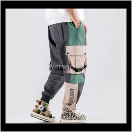 Clothing Apparel Mens Hip Hop Cargo Pants Streetwear Color Block Patchwork Harajuku Pant Jogger Side Pocket Ribbon Sweatpant Trousers