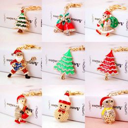 New Christmas Enamel Metal Keychains Luxurious Rhinestone Snowman Santa Claus Christmas Tree Key Chain Party Jewelry Gifts G1019