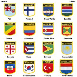 Shield Shape Flag Patches Netherlands Turkey South Korea Haiti Kazakhstan Guyana Cuba Georgia