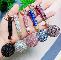 Korea Creative Diamond Crystal Ball Key Rings Car Keychain High-end Rhinestone Lady Bag Pendant Drill Rope