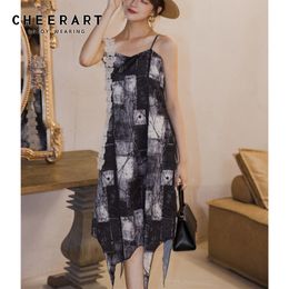 Designer Asymmetrical Slip Dress Women Sundress Lace Spaghetti Strap Summer Fashion Irregular Sun 210427