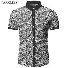 Elegant Paisley Floral Printed Mens Shirt Patchwork Casual Slim Men Summer Short Sleeve Shirts Style Flower Shirt for Men 210524