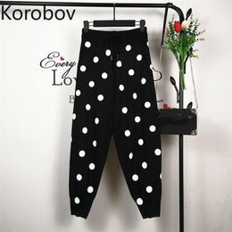 Korobov Summer Women Casual Harem Pants Korean Polka Dot Pattern Women Trousers Pockets Vintage Fashion Female Joggers 210430