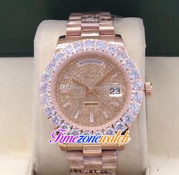 44mm Day Date A2813 Automatic Mens Watch Big Diamond Bezel Champagne Gypsophila Dial Stick Markers Rose Gold Bracelet Watches Timezonewatch E16b2