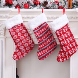 Christmas Decorations knitted wool stock red and white stripe children's gift bag Christmas stockings DD373