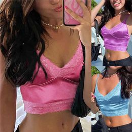 90s Aesthetic Patchwork Lace Crop Top Women Harajuku Gym Streetwear Aesthetic Clothing Ladies Y2K Vest For Female X0507