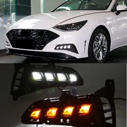 1 Pair For Hyundai Sonata 2021 2022 with Dynamic Yellow Turn Signal Car DRL LED Fog Lamp Daytime Running Light