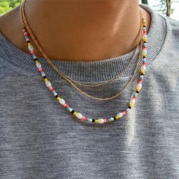 Chokers Lacteo Y2K Rainbow Colourful Beeds Choker Necklace 2021 Bohemian Multi Layered Chain Jewellery Metal Charm For Unisex
