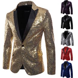 Fashion Men Sequin One Button Blazer Suit Jacket Shiny Wedding Formal Dance Club Coat X0621