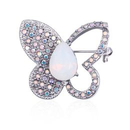 Pins, Brooches Shiny Crystal Butterfly Insect For Women Black Rhinestone Opal Brooch Pins Women's Accessories Jewelry Girls Charm Gift