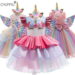 Christmas Dress for Girls Princess Formal Petals Kids Vestidos Children Unicorn Party Girl's Clothes Cosplay Costume 210508