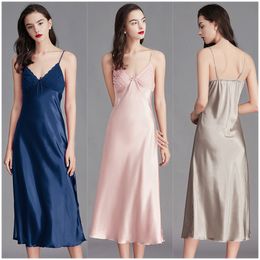 Ladies Pajamas Women Sexy Sleepwear Sling Silk Cardigan Bathrobe Waistband High Waist Comfortable V Neck Nightdress 6 Colors WMD