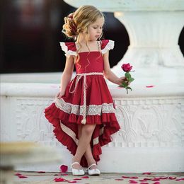 Girls Lace Halter Irregular Dovetail Skirt Kids Dresses for Girls Flower Girl Dresses Toddler Girl Summer Clothes 2021 Kids Q0716