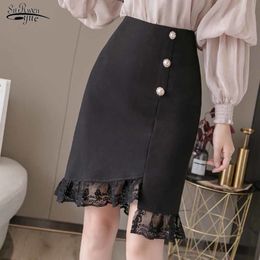 High Waist Formal Skirts Spring and Summer Style Lace Short Skirt A- Line Knee-length Dress Beading Jupe Femme 8771 50 210508