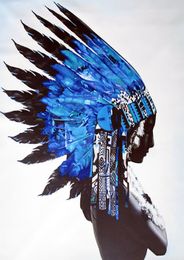 Blue feather Chief Oil Painting On Canvas Home Decor Handpainted &HD Print Wall Art Picture Customization is acceptable 21070110