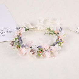 girls simulation flower pine cone wreath headdress fashion kids photography garland headband children lace princess hair accessories S1034