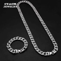 Miami Cuba Necklace, Heavy Chain Inlaid Diamond, Complete Set, Necklace, Gold Silver, 13mm, Men's Neck Zipper, Ice Hip Hop Q0809