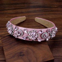 fashion luxury flower pink crystal hairband sparkly rhinestone headband for women girls hair Jewellery