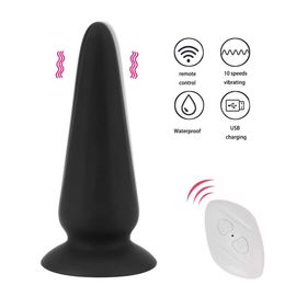 Massage Items Vibrating Butt Plug Suction Cup 10 Speeds G-spot Prostate Massager Wireless Remote Control Anal Vibrator Silicone Adult Products Sexy