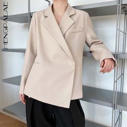 Women Grey Big Size Asymmetrical Blazer Notched Collar Long Sleeve Loose Jacket Fashion Spring Autumn 1DD560 210427