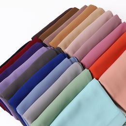 Women Plain Heavy Chiffon With Lacce And Rope Style Hijab Wrap Solid Color Muslim Hijabs Scarf Headscarf 20 COLOR