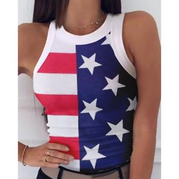 Women's Tanks & Camis Shirt Womens Clothing Loose Tops Bohemian Independence Day Usa Flag Sleeveless Print Round Neck Tank Top Blouse Vest