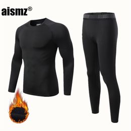 Aismz Winter Thermal Underwear Boy & Men Warm First Layer Man Sport Rashgard Fleece Compression Second Skin Long Johns 211211