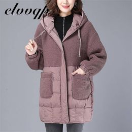 M-5XL Autumn Parkas Jackets Female Women Plus Size Lamb Teddy Splicing Hooded Coats Cotton Winter Jacket Womens Outwear Coat 210916