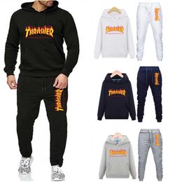 Men's Tracksuit 2 Piece Plain Hoodie Sets Male Street Clothing Wholesale Ropa Hombre Pullover with Outfits Pants Trousers Suit X0909