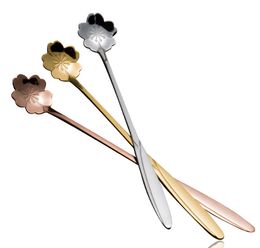 2021 Flower Heart shape spoons Stainless steel Long handle Cocktail Stirring Spoons Ice Cream Coffee Spoon Home Bar Flatware tools drop ship