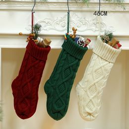 37cm 46cm Xmas knitted Home Wall Decoration Candy Bag Stocking Sleeve Diamond Gift Sock Pendant Christmas Socks