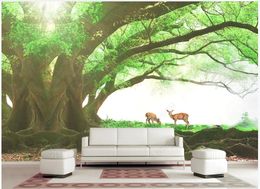 Custom murals wallpapers 3d photo wallpaper Modern Idyllic green big tree landscape deer mural background wall papers home decoration painting