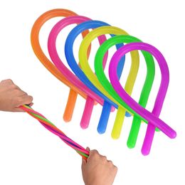 Long TPR Stress Relief Toy Stretchy String Fidget 28CM Pull Vent Rubber Sensory Toys Noodles Anti Soft Glue Elastic Rope Neon Autism Noodle Gift for Kids Children