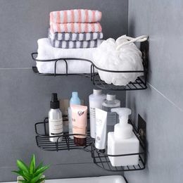 Iron Bathroom Storage Rack Metal Punch-Free Shelf Shower Wall-mounted Suction Basket Organiser Kitchen Home Corner Hanging Racks 210724