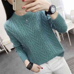 Spring Twisted Striped Knitted Sweater Women Warm Retro Loose Round Neck Long Sleeve Bottom Jumpers Pullover Female Autumn 210427