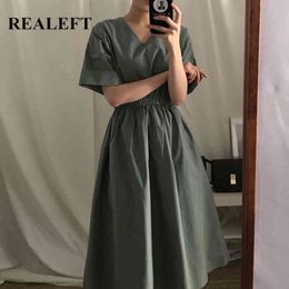 Summer Vintage Women's Dresses Casual Loose Umbrella Short Sleeve Fashionable V Neck Female Chic A-Line 210428