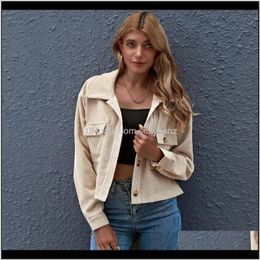 Jackets Outerwear Coats Clothing Apparel Drop Delivery 2021 Autumn Winter Street Corduroy Shirt Jacket Womens Fashion Casual Solid Colour Blou