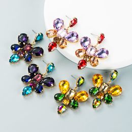Elegant Colourful Crystal Butterfly Dangle Earrings Vintage Geometric Gem Diamond Beaded Drop Earring Girl Ear Jewellery