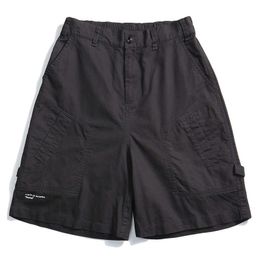 Men's Cargo Designer Black Shorts Cotton Mid-waist Knee Length Fashion Multi-pocket Ins Loose Shorts Korean Clothes 210527
