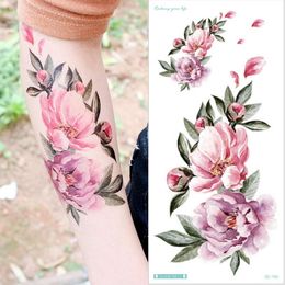 Waterproof Temporary Tattoo Colorful Sticker Rose Flowers Leave Flash Tattoos Body Art Full Arm Fake Sleeve