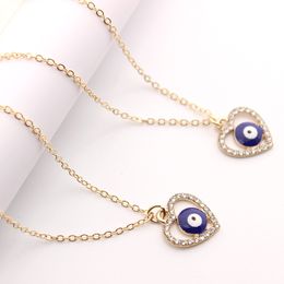 S2302 Fashion Jewelry Turkish Symbol Evil Eye Necklace Rhinstone Heart Blue Eyes Pendant Necklaces