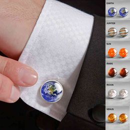 Moon Solar System Planet for Men Wedding Cufflinks Galaxy Nebula Earth Sun Jupiter Jewelry Suit Shirt Cuff Links Gift