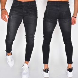 Fashion Men Zipper Denim Ripped Hole Vintage Casual Slim Stretch High Waist Hip Hop Trousers Skinny Jeans Pants Large Size#35 X0621