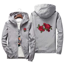 Rose Embroidery Jackets Men Women Flower Embroidered Polyester Jacket Hip Hop Casual Family Clothing Plus Size 6XL 7XL HH124 X0621