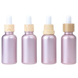 30ml 1 oz Rose Gold Glass Essential Oil Perfume Bottles Travel Size Dropper Bottle with Bamboo Lid/Wood Grain Plastic Cap