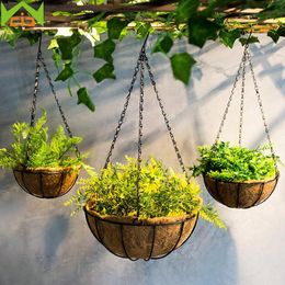 S/M/L/XL Coconut Palm Hanging Baskets Wall-mounted Iron Flower Basket Balcony Grass Planter Creative Flowers Pot Decoration Planters & Pots